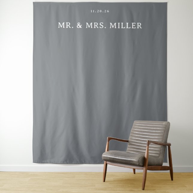 Elegant Grey Minimalist Wedding Sign Tapestry (In Situ)