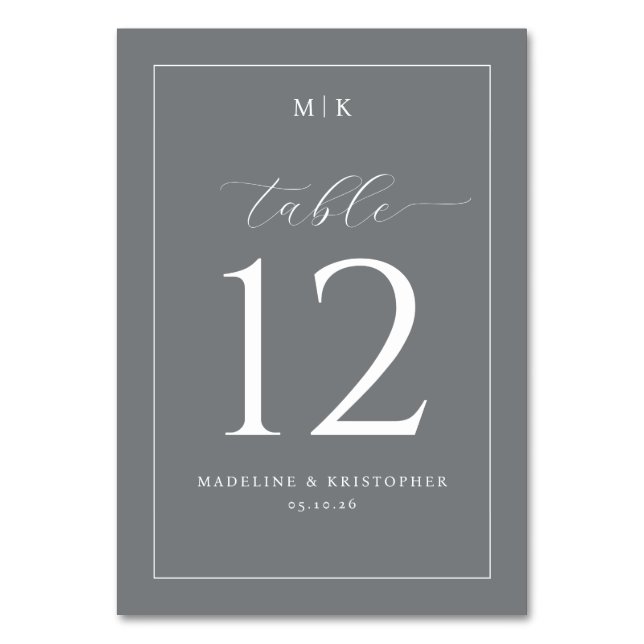 Elegant Grey Minimalist Wedding Table Card (Front)
