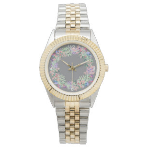 Elegant Grey Modern Floral Women's Watch