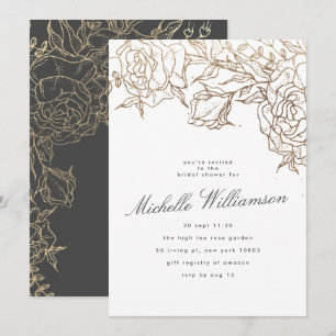 Elegant Grey Modern Gold Pampas Bridal Shower Invitation