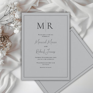 Elegant Grey Monogram Modern Wedding Invitation
