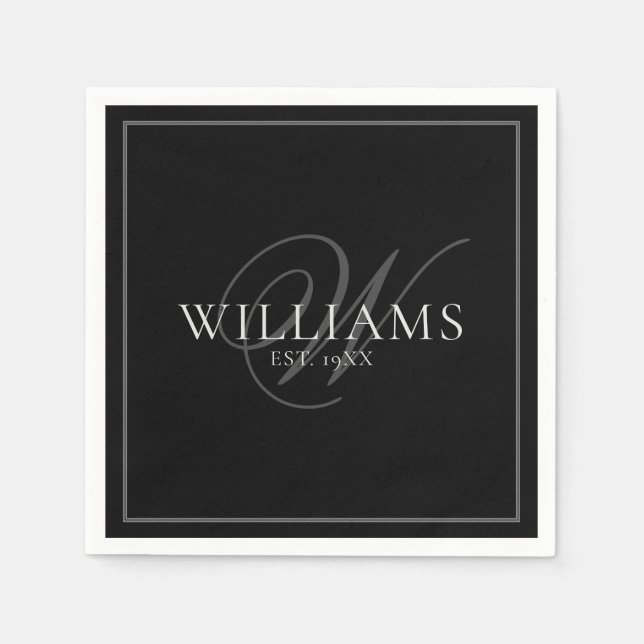 Elegant Grey Monogram Name Family Formal Dinner Napkin (Front)