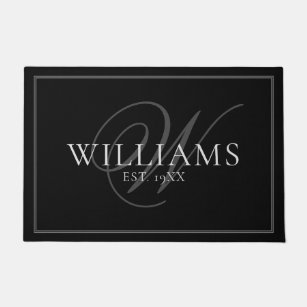 Elegant Grey Monogram Name Newlywed Wedding Gift Doormat
