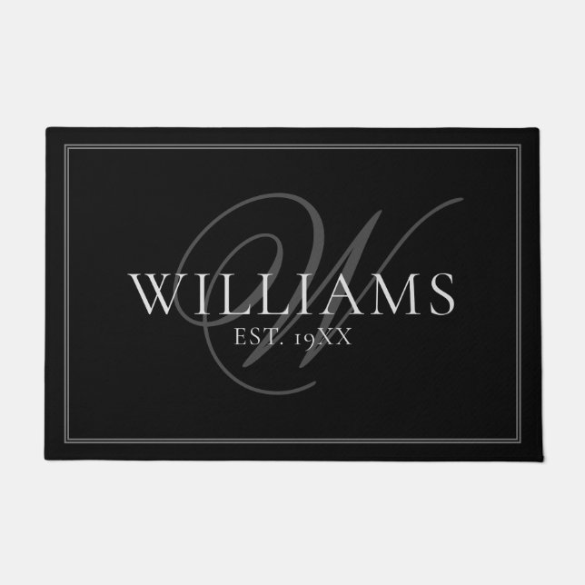 Elegant Grey Monogram Name Newlywed Wedding Gift Doormat (Front)