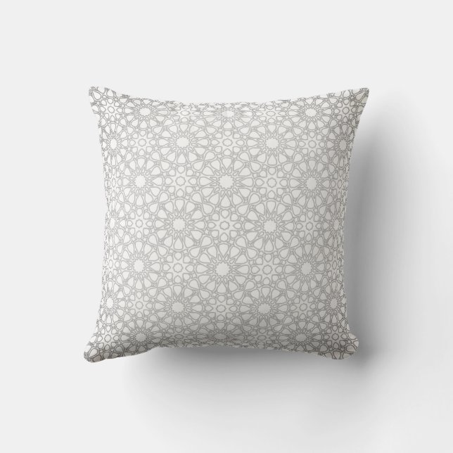 Elegant Grey Moroccan Geometric Pattern Cushion (Back)