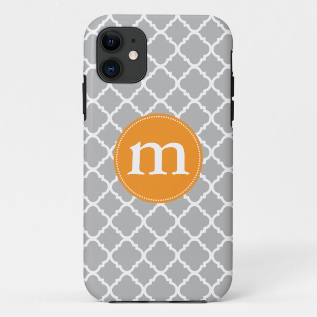 Elegant Grey Moroccan Quatrefoil Personalised Case-Mate iPhone Case (Back)