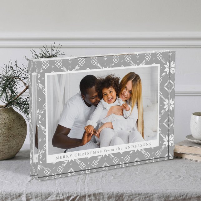 Elegant Grey Nordic Snowflake Pattern Christmas Photo Block (Creator Uploaded)