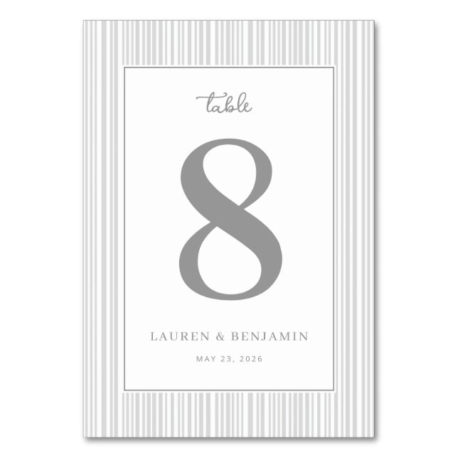 Elegant Grey Number Eight Table Number (Front)