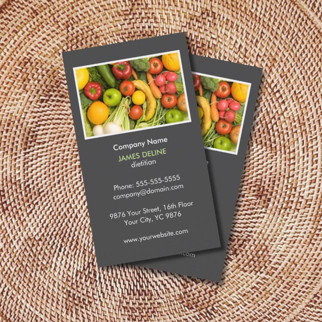 Elegant Grey Nutritionist Diet Health Business Card (Creator Uploaded)