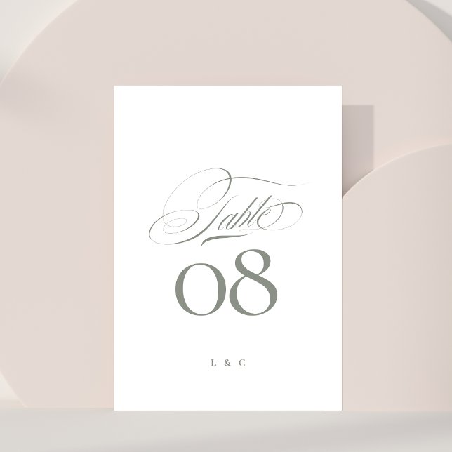 Elegant Grey on White Calligraphy Wedding Table Number (Creator Uploaded)