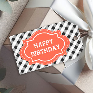 Elegant Grey Orange Personalised Happy Birthday Gift Tags