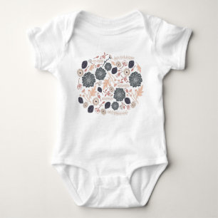 Elegant Grey Peach Floral Design Baby Baby Bodysuit