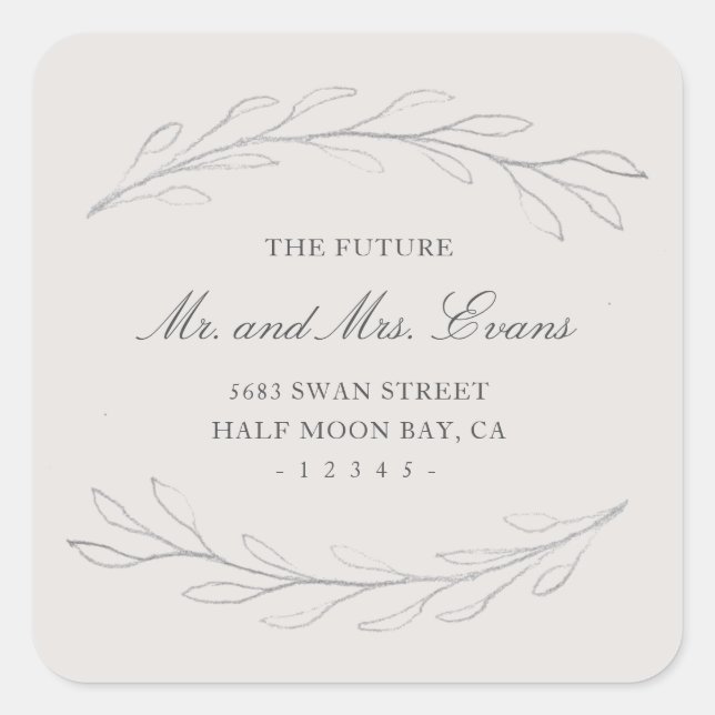 Elegant Grey Pencil Sketch Wedding Return Address Square Sticker (Front)