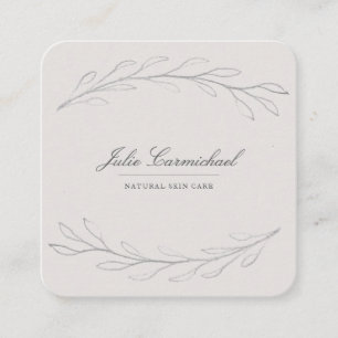 Elegant Grey Pencil Sketched Branches Square Business Card