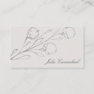 Elegant Grey Pencil Sketched Flowers Business Card