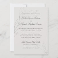 Elegant Grey Pencil Sketched Leaves Wedding