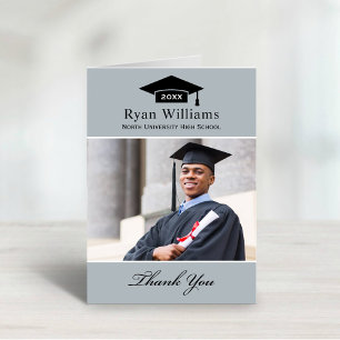Elegant Grey Personalised Graduation Photo Thank You Card