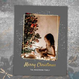 Elegant Grey Photo Christmas Foil Holiday Postcard