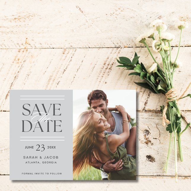 Elegant Grey Photo Wedding Save the Date Announcement (Elegant Gray Photo Wedding Save the Date)