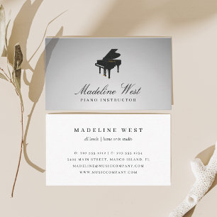 Elegant Grey Piano Instructor Music Teacher Business Card