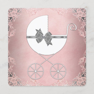 Elegant Grey Pink Lace Baby Girl Shower Invitation