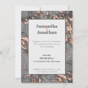 Elegant Grey Pink Marble Wedding Invitation