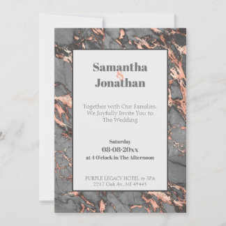 Elegant Grey Pink Marble Wedding Invitation
