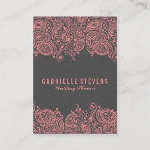 Elegant Grey & Pink Paisley Lace Wedding Planner Business Card
