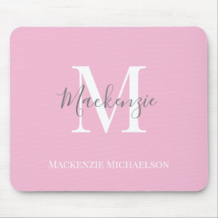 Elegant Grey Pink Personalised Monogram Name Mouse Pad
