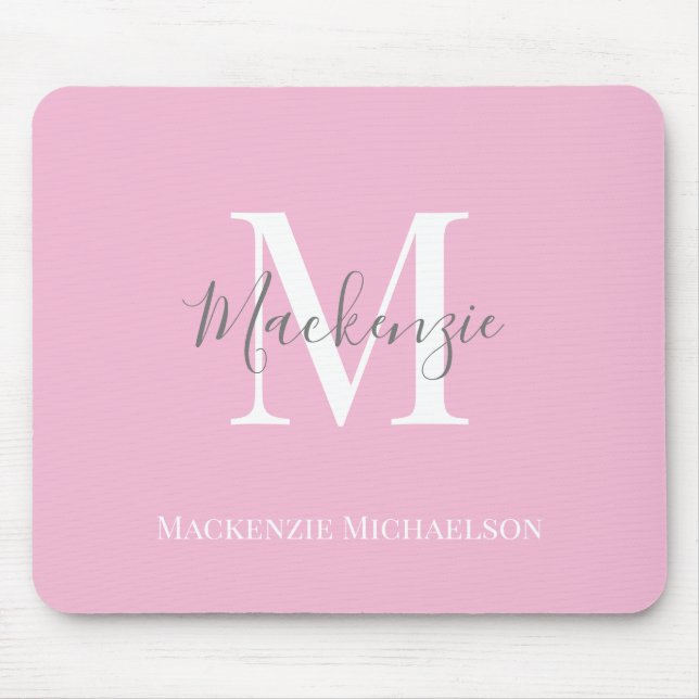 Elegant Grey Pink Personalised Monogram Name   Mouse Pad (Front)