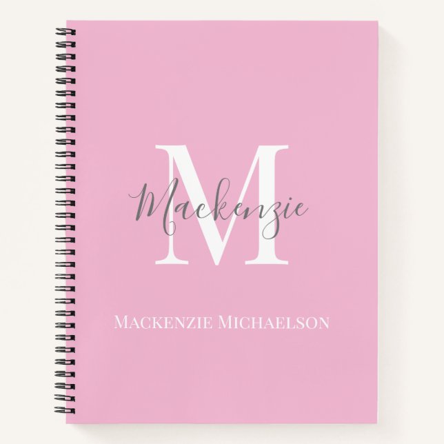 Elegant Grey Pink Personalised Monogram Name  Notebook (Front)