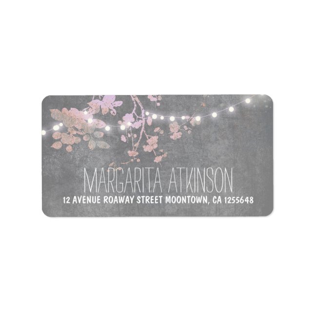 elegant grey pink string lights address labels (Front)