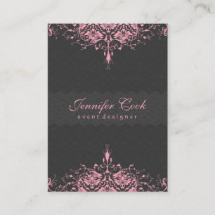 Elegant Grey & Pink Vintage Floral Damasks 2a Business Card