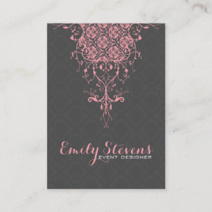 Elegant Grey & Pink Vintage Floral Lace Ornament Business Card
