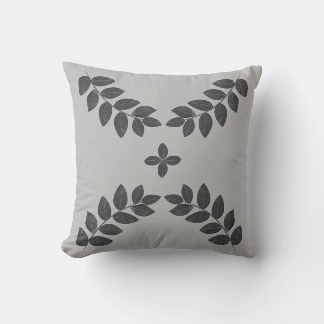 Elegant Grey Plant Leaves Cushion (Front)
