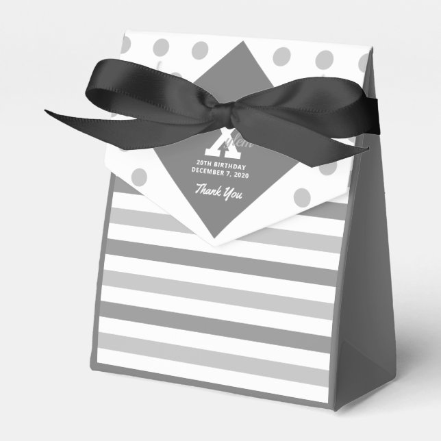 Elegant Grey Polka Dots Stripes Favour Box (Front Side)