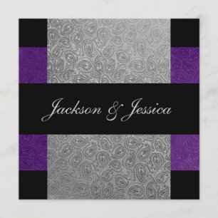 Elegant Grey Purple Paisley Engagement Party Invitation