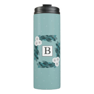 Elegant Grey Ranunculus Flowers & Foliage Monogram Thermal Tumbler