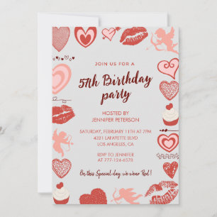 Elegant Grey Red Hearts 57th birthday invitations 