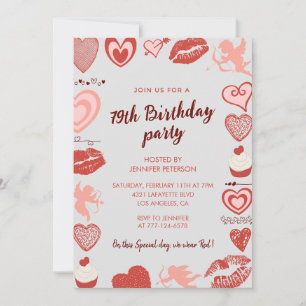 Elegant Grey Red Hearts 79th birthday invitations