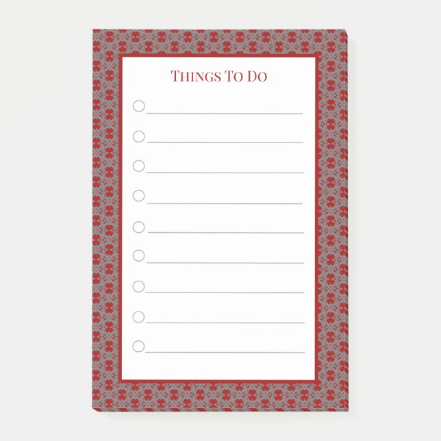 Elegant Grey Red & White Things To Do Post-it Notes (Front)
