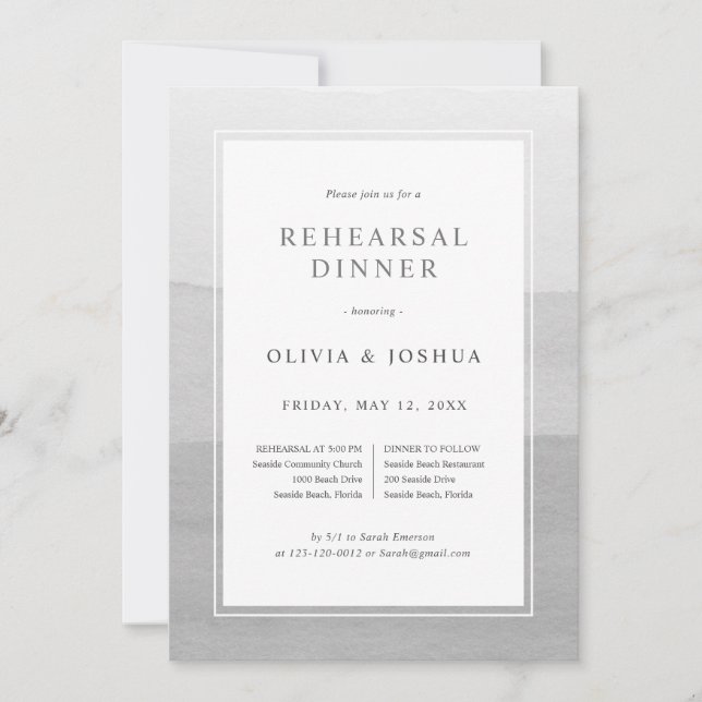 Elegant Grey Rehearsal Dinner Wedding Invitation (Front)