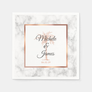 Elegant Grey Rose Gold Palm Tree Marble Wedding Napkin