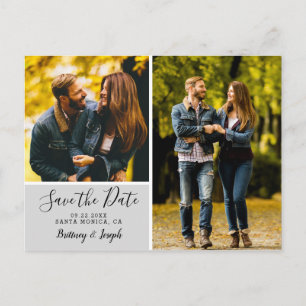 Elegant Grey Save the Date Photo Collage Postcard
