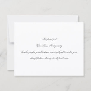 Elegant Grey Script Funeral Acknowledgement Thank You Card