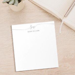 Elegant Grey Script Initial Monogram Notepad