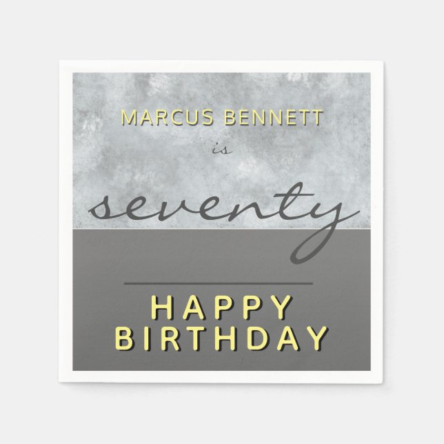 Elegant Grey Script Man Happy 70th Birthday Party Napkin (Front)