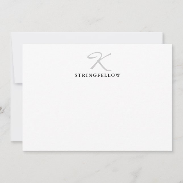 Elegant Grey Script Monogram Note Card (Front)