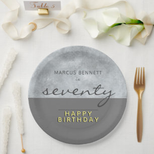Elegant Grey Script Seventy 70th Birthday Party Paper Plate