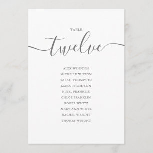 Elegant Grey Script Table Number 12 Seating Chart